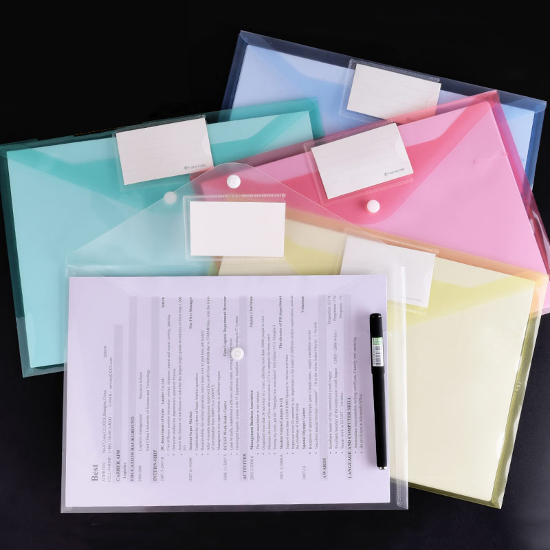 12pcs A4 Transparent PP File Folder Binder Waterproof File Holder Filing Envelope Business Document Organizer Office Supplies